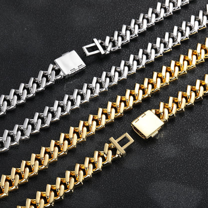 12MM Iced Out Cuban Link Bracelet, Rectangular Stone Hip Hop Chain Bracelet, Unisex