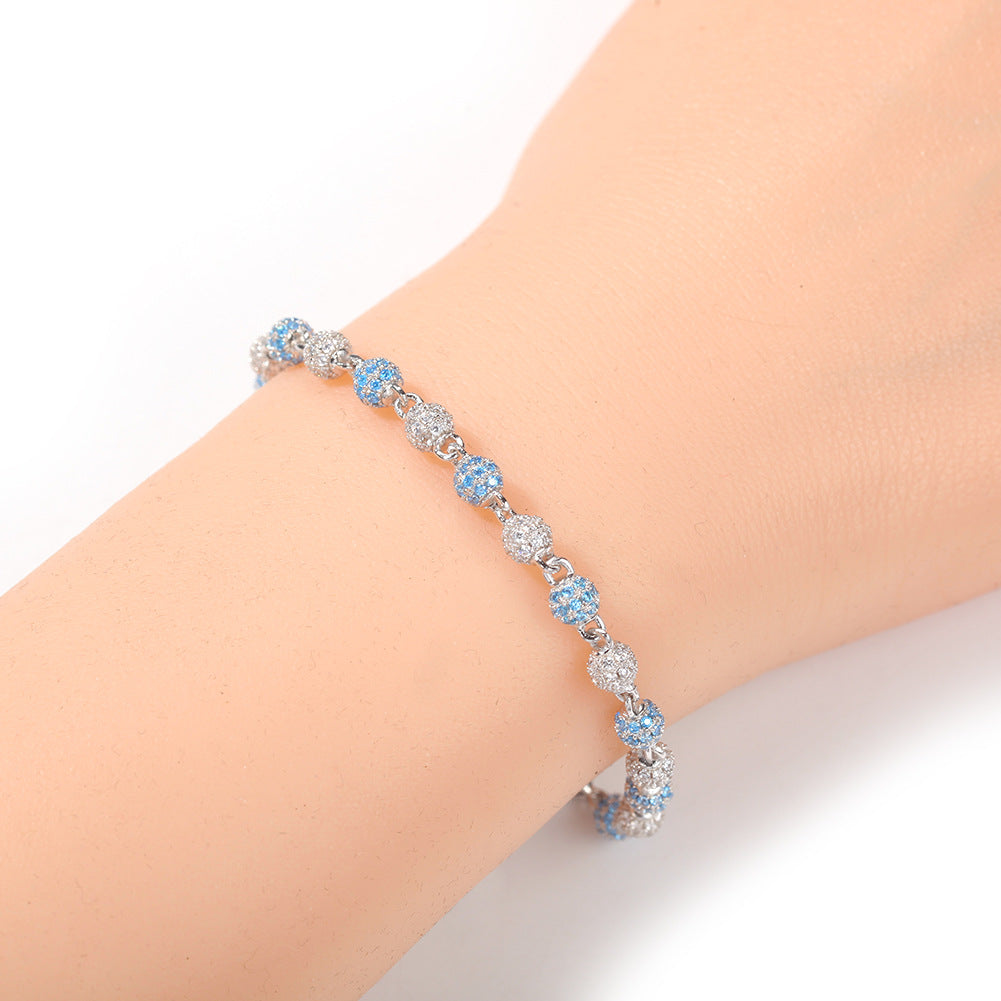 Unisex Hip Hop Cubic Zirconia Beaded Bracelet in Gold or Silver Tone, 7 Inch & 8 Inch Chain Bracelet product image
