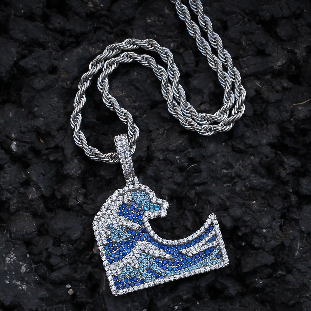 Iced Circular Line Pendant Necklace with Cubic Zirconia, Gold or Silver Tone Statement Chain Necklace for Women