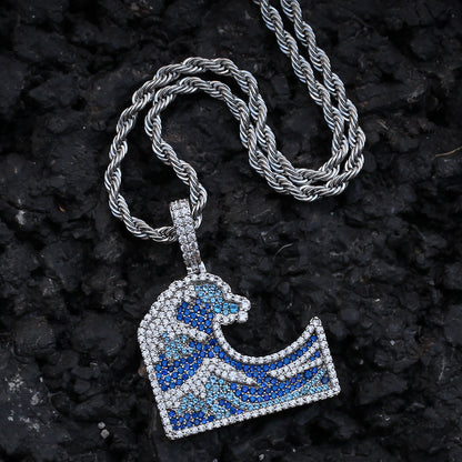 Iced Circular Line Pendant Necklace with Cubic Zirconia, Gold or Silver Tone Statement Chain Necklace for Women
