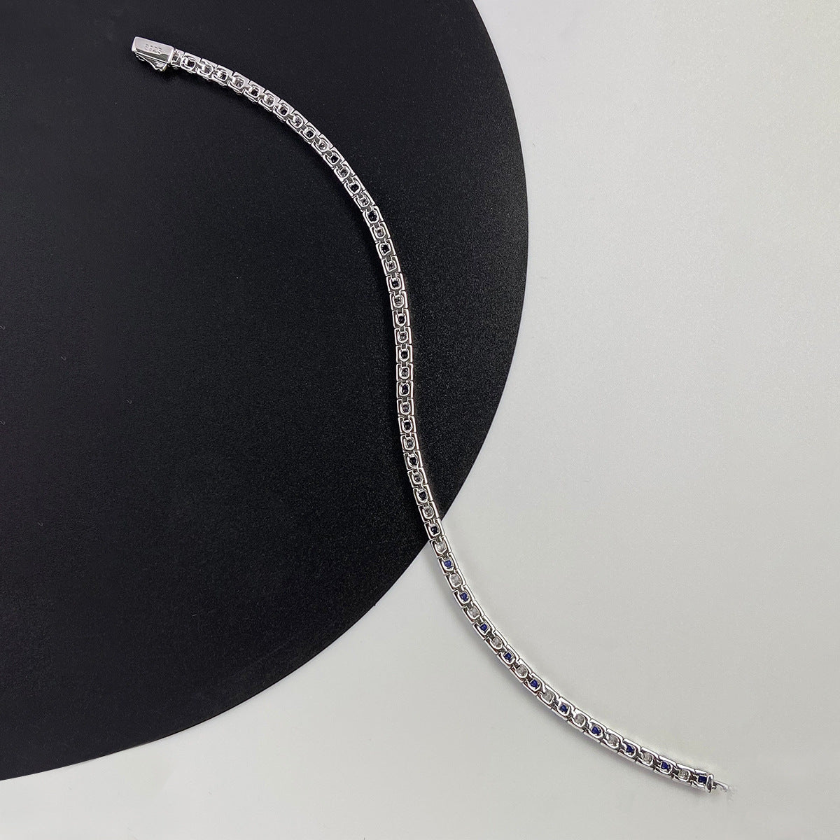925 Silver Blue Stone Tennis Bracelet, Dainty Cultured Sapphire Bracelet for Women, Everyday Stackable Wrist Jewelry product image