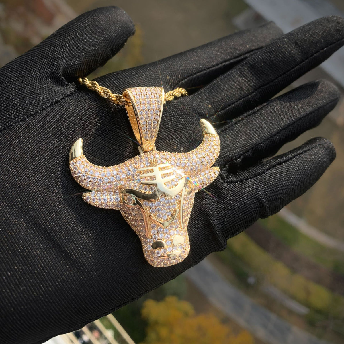 Iced Out Bull Pendant Necklace product image