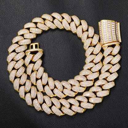 Iced Out Cuban Link Chain Necklace or Bracelet for Men and Women - Geometric Copper Jewelry with Cubic Zirconia