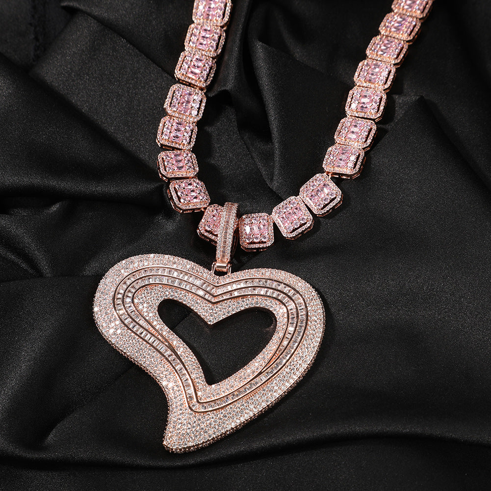 Iced Out Heart Pendant Necklace for Women – Cubic Zirconia Hip Hop Statement Chain in Gold, Silver & Rose Gold, 24 Inch Twist Chain