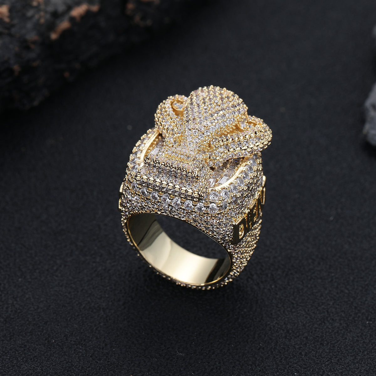 Iced Out Trophy Shape Ring, Hip Hop Cubic Zirconia Statement Ring, Unisex Streetwear Jewelry, Sizes 7-10 product image