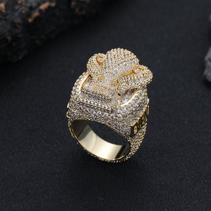 Iced Out Trophy Shape Ring, Hip Hop Cubic Zirconia Statement Ring, Unisex Streetwear Jewelry, Sizes 7-10