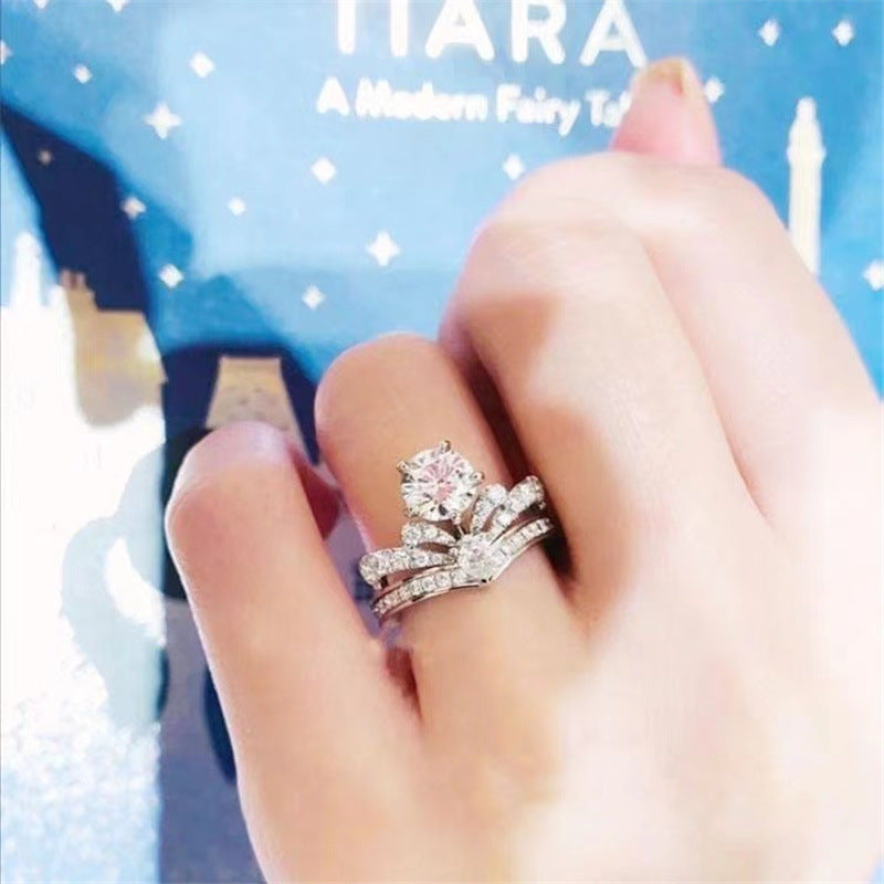 Crown Moissanite Ring for Women, Floral Halo Engagement Ring, 1 Carat Promise Wedding Ring product image