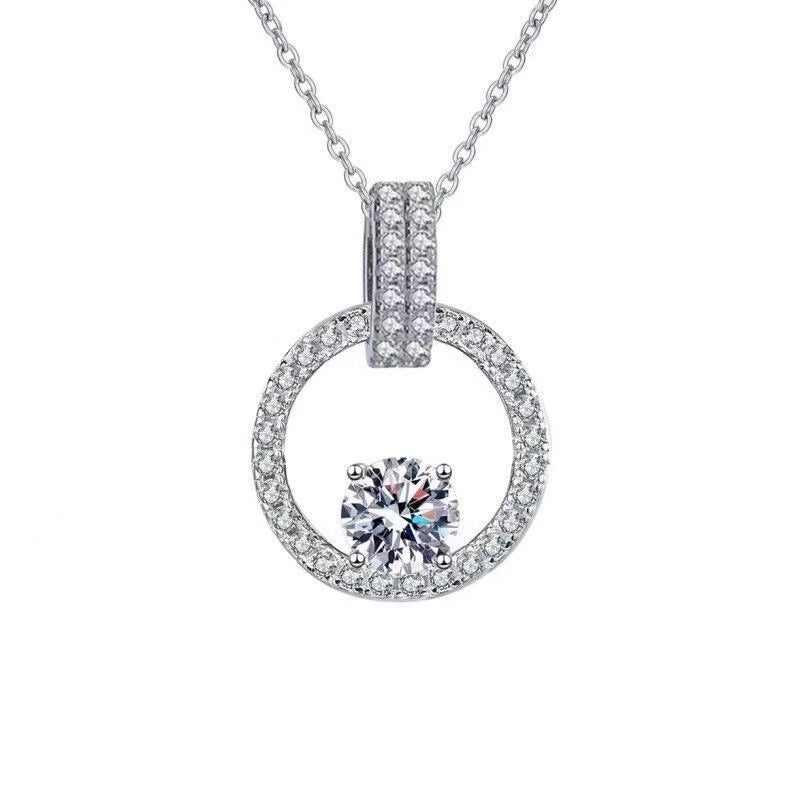 1 Carat Moissanite Circle Pendant Necklace for Women, Pavé U-Shaped Clavicle Chain product image