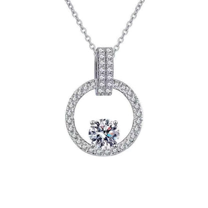 1 Carat Moissanite Circle Pendant Necklace for Women, Pavé U-Shaped Clavicle Chain