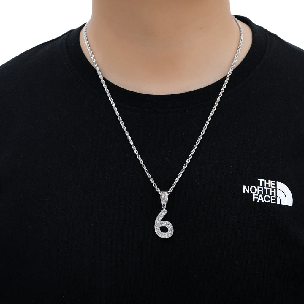 Hip Hop Minimalist Number Iced Link Cubic Zirconia Pendant Necklace for Men and Women