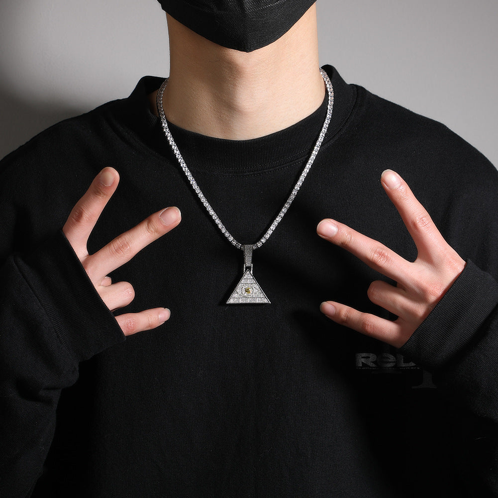 Iced Eye Pendant Necklace with 24 Inch Rope Chain for Women and Men - Gold or Silver Plated Statement Hip Hop Chain
