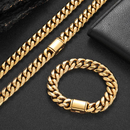8-14 mm Rounded Polished Cuban Stainless steel Necklace or Bracelet - CHA016