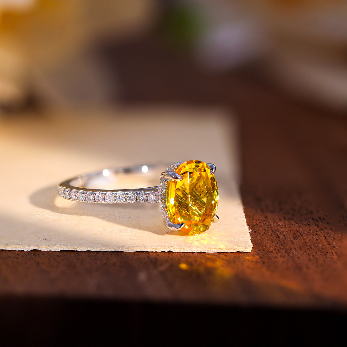 Oval Yellow Gemstone Ring for Women, S925 Silver 18K Gold Plated product image