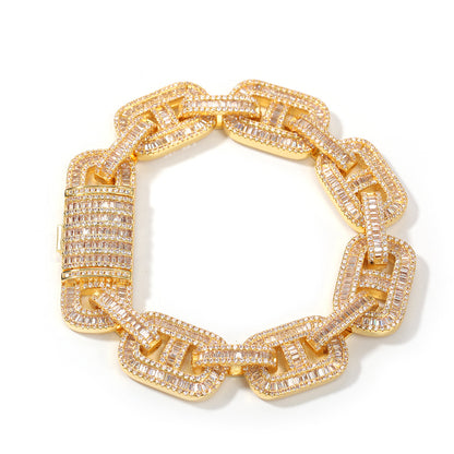 Iced Out Cuban Link Bracelet with Cubic Zirconia for Women & Men - Statement Hip Hop Chain Bracelet