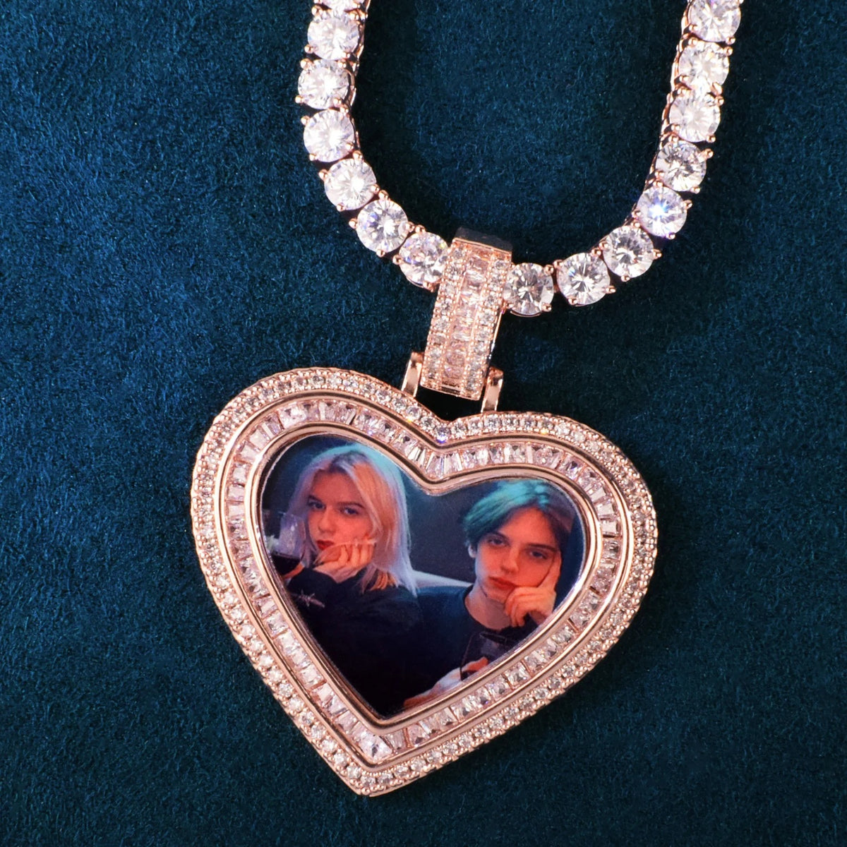 Unisex Iced Heart Photo Pendant Necklace product image