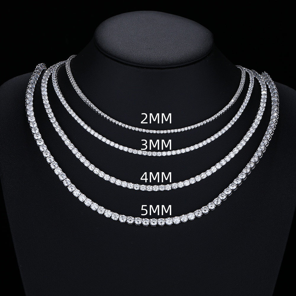 Moissanite Tennis Chain Bracelet & Necklace, Unisex Round Cut Sparkle Jewelry