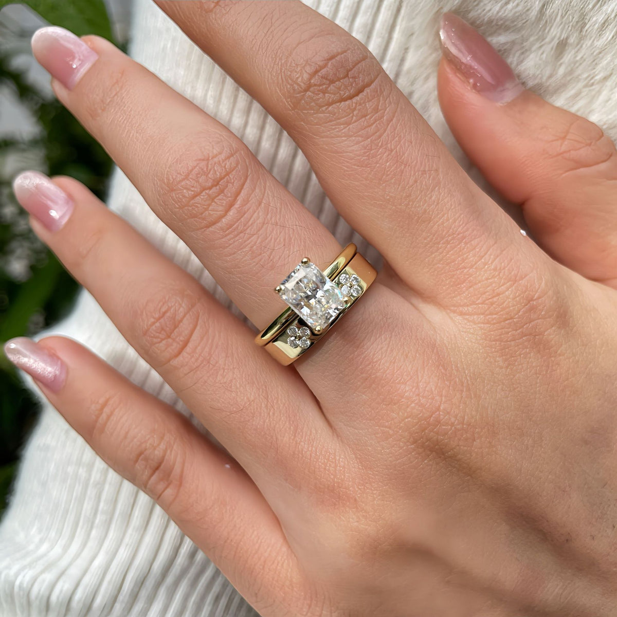 Moissanite Four-Leaf Clover Ring, 18K Gold Plated S925 Silver Stackable Wedding Band for Women product image
