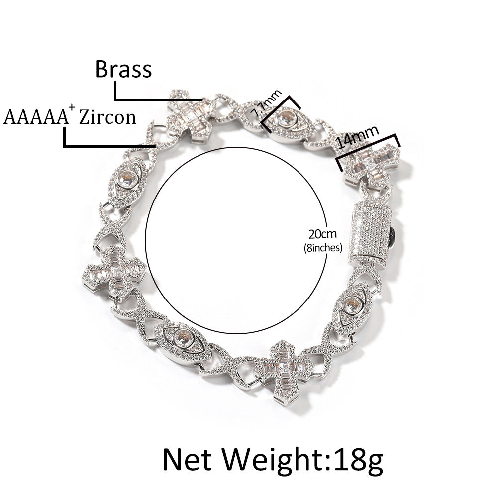Men’s Iced Evil Eye Cross Bracelet in Gold or Silver Tone with Cubic Zirconia product image