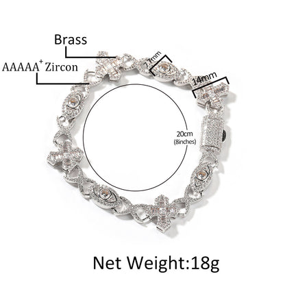Men’s Iced Evil Eye Cross Bracelet in Gold or Silver Tone with Cubic Zirconia
