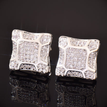 Unisex Iced Out Block Stud Earrings