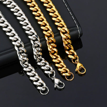 5-9 mm Polished Rounded Cuban Hip Hop Necklace or Bracelet with Stainless steel Base - CHA163