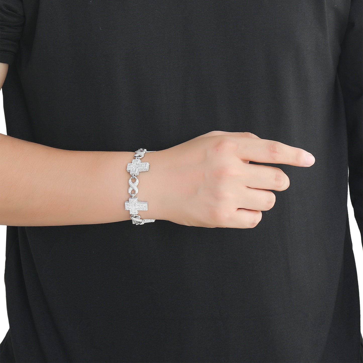 Hip Hop Cross Square Cuban Link Cubic Zirconia Bracelet for Men