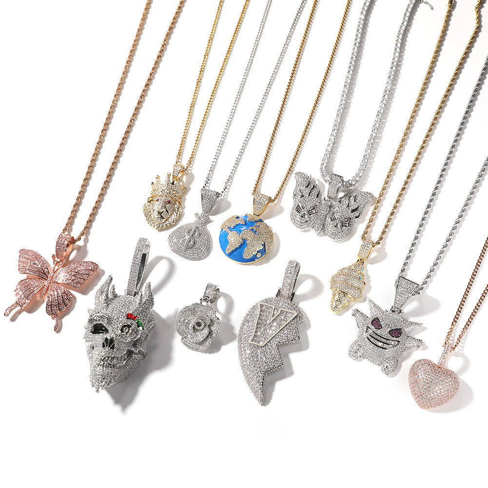 Iced Out Cubic Zirconia Pendant Necklace for Women and Men – Hip Hop Statement Chain in Gold, Silver & Rose Gold Styles