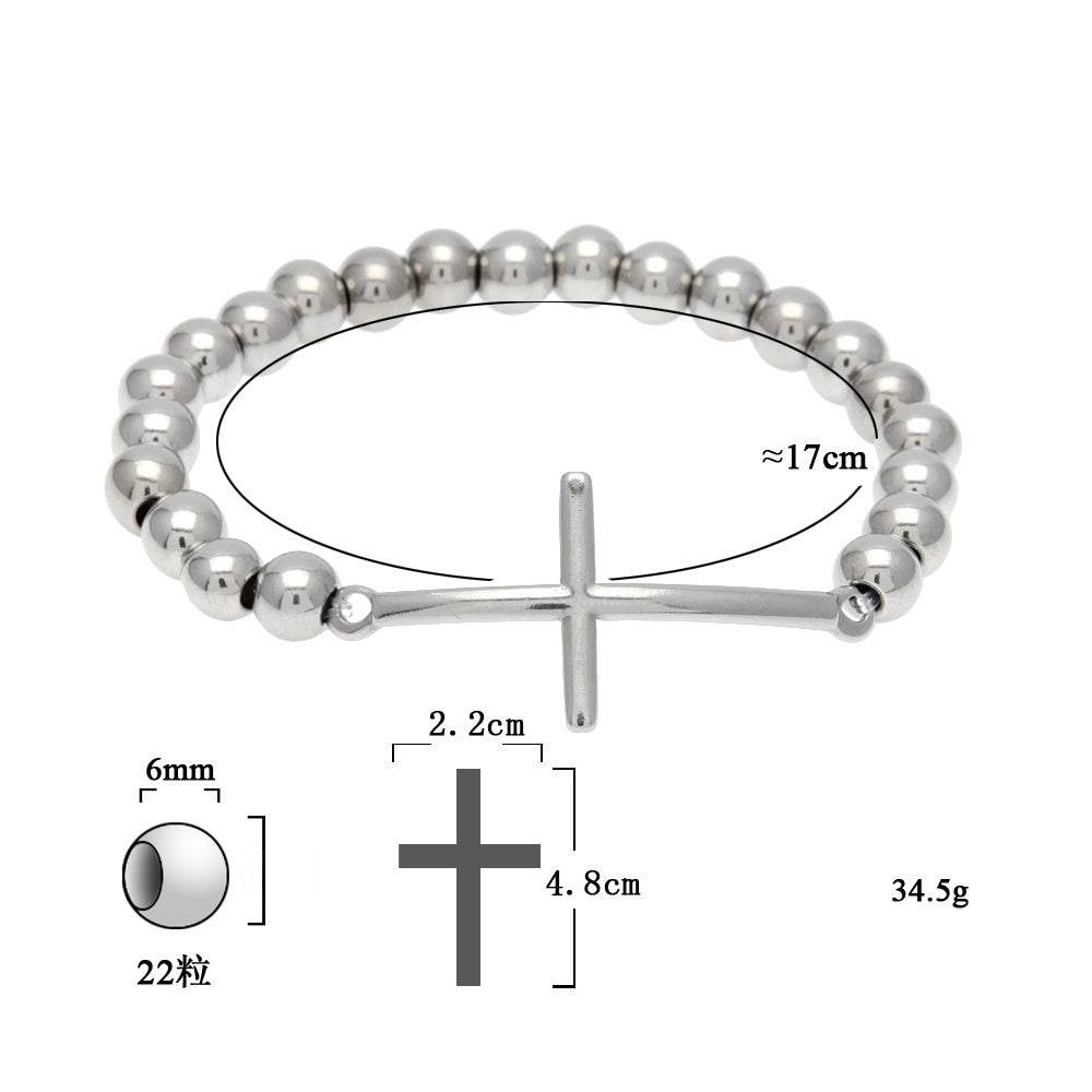Polished Stainless Steel Cross Beaded Bracelet 8mm – Unisex Trendy Statement Chain Bracelet product image