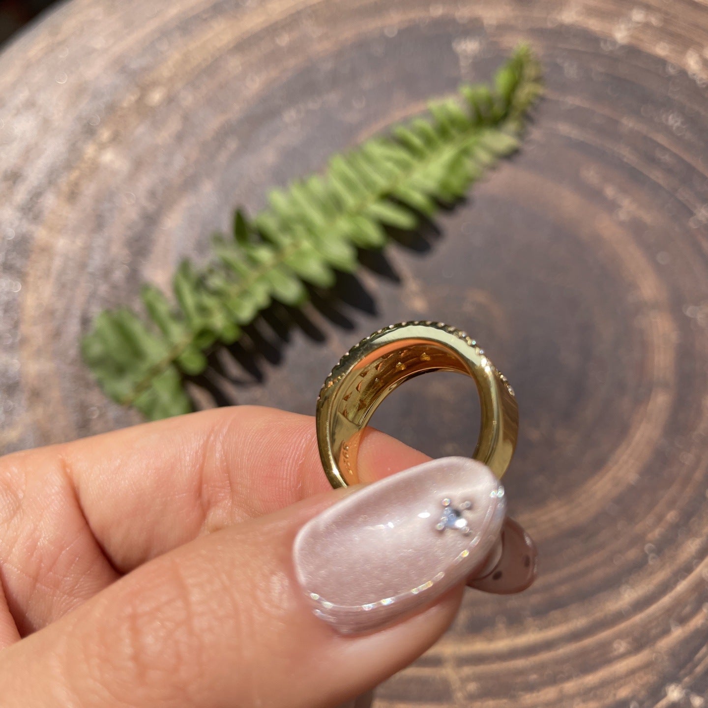 Leaf Motif Moissanite Ring for Women, S925 Silver 18K Gold Plated Stackable Band product image