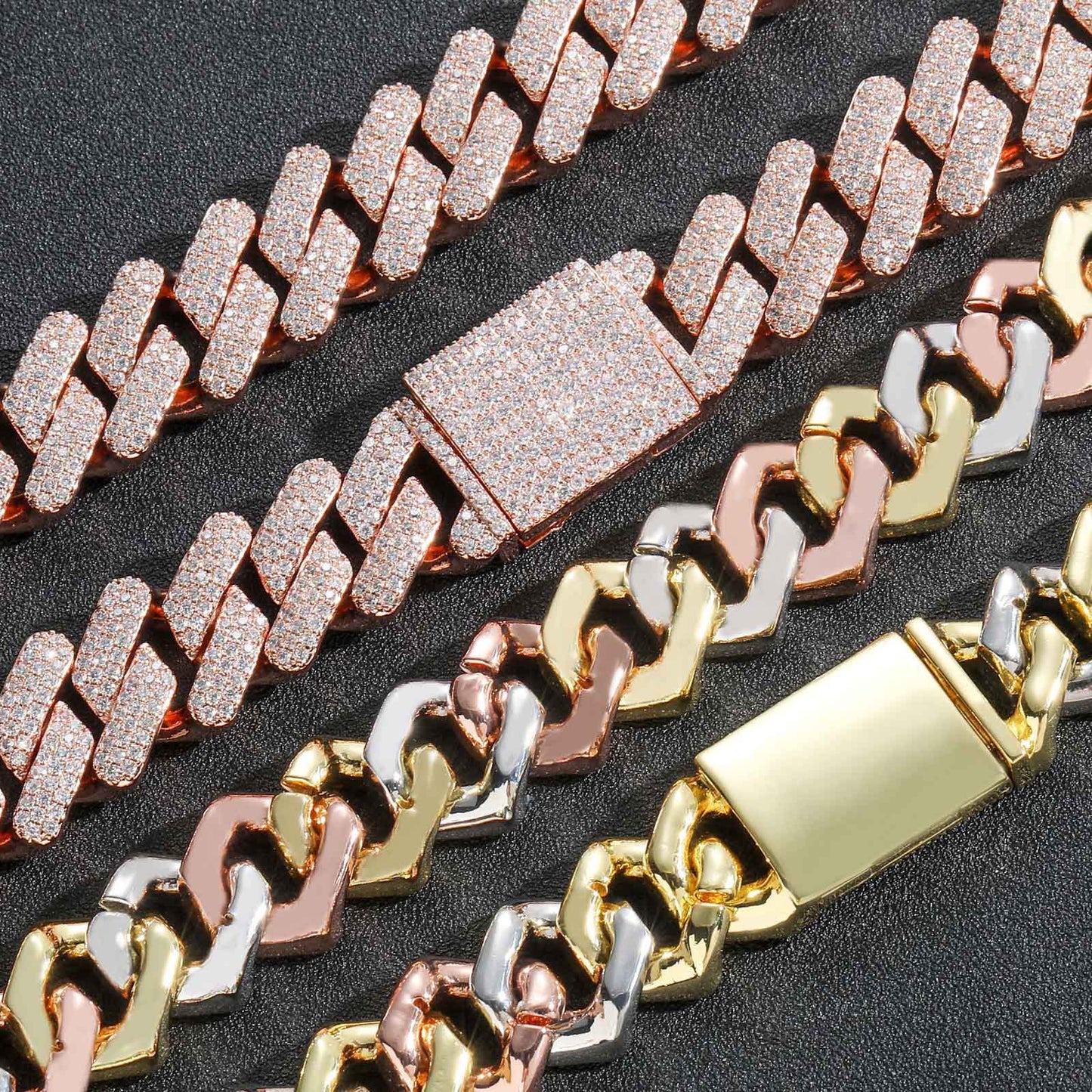 Hip Hop Minimalist Diamond Shape Cuban Link Copper Bracelet for Men