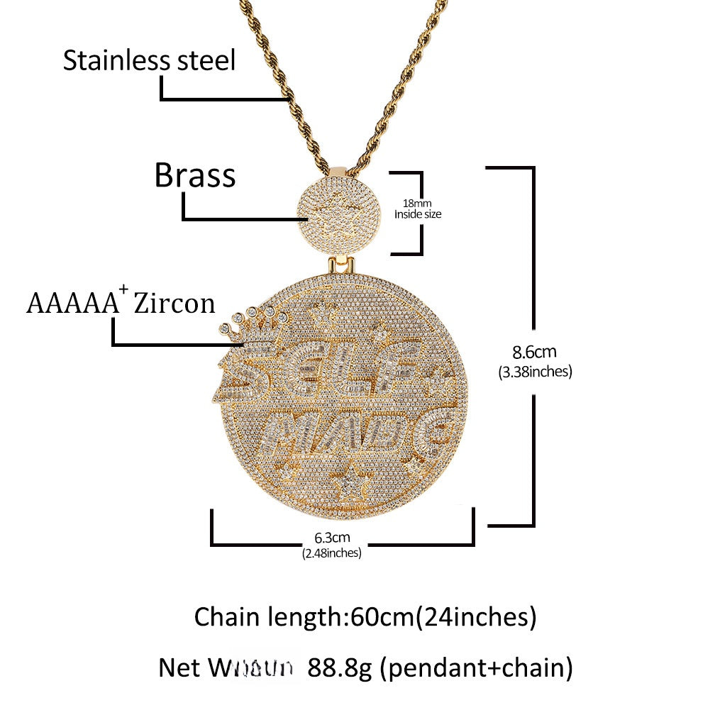 Iced Out Letter Pendant Necklace for Men - Round Statement Chain in Gold, Silver or Two-Tone