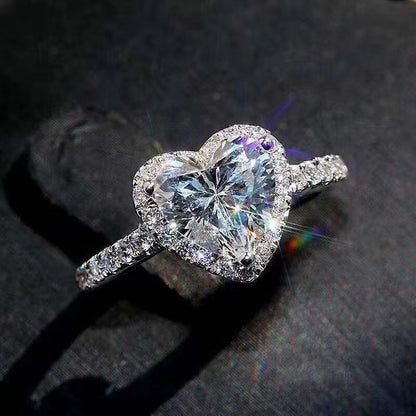 Heart Shaped Moissanite Ring for Women, Halo Engagement Ring, Promise Ring
