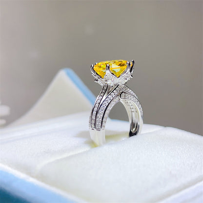 5 Carat Yellow Moissanite Ring for Women, Pavé Split Shank Engagement Ring