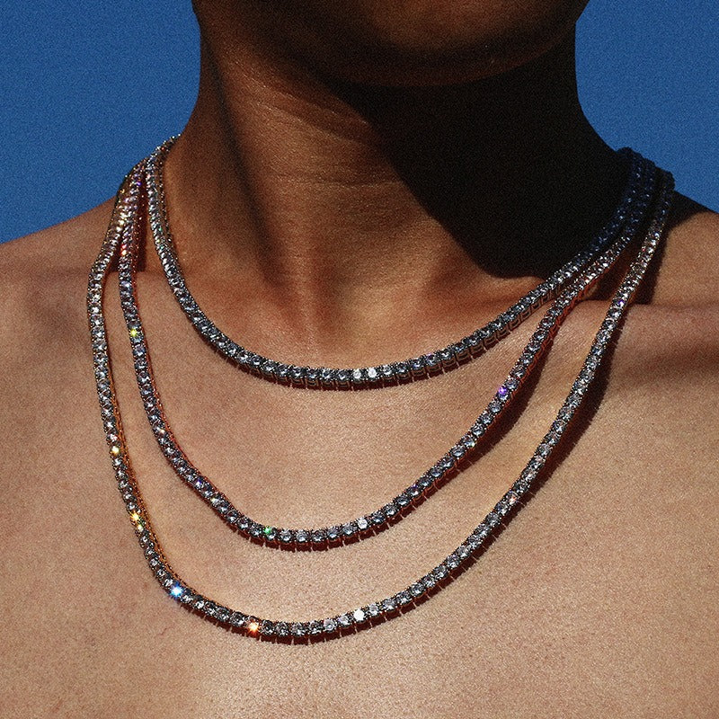 Unisex Iced Out Tennis Chain Necklace or Bracelet, Round Cut Cubic Zirconia Geometric Hip Hop Chain in Gold or Silver Tone product image