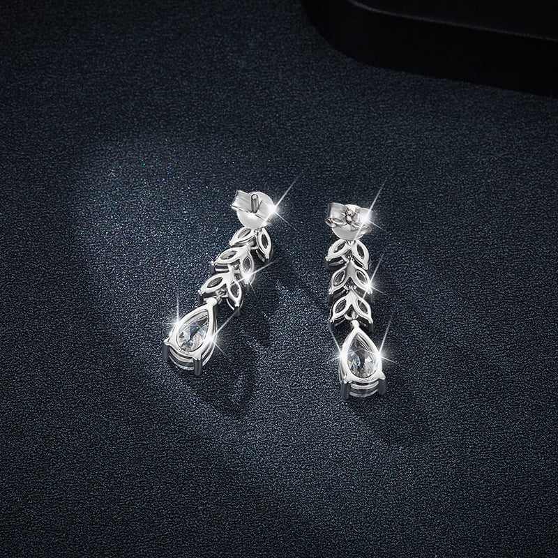 Moissanite Leaf Drop Stud Earrings, 925 Sterling Silver Teardrop Ear Jackets for Women, Sparkly Dangle Earrings for Everyday Wear and Gifts product image