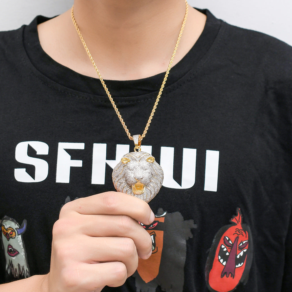 Hip Hop Lion Cubic Zirconia Pendant Necklace for Men and Women