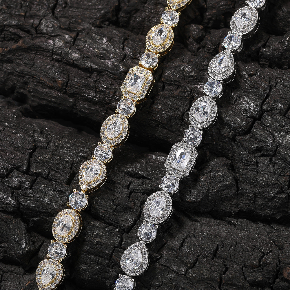 Unisex Cubic Zirconia Geometric Chain Bracelet in Gold, Silver & Rose Gold - Adjustable Statement Jewelry