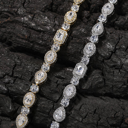 Unisex Cubic Zirconia Geometric Chain Bracelet in Gold, Silver & Rose Gold - Adjustable Statement Jewelry