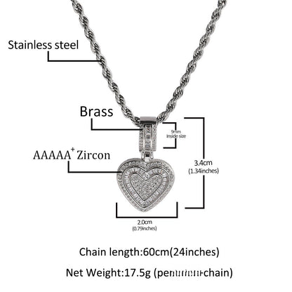 Iced Heart Pendant Necklace with Cubic Zirconia Twisted Rope Chain for Women