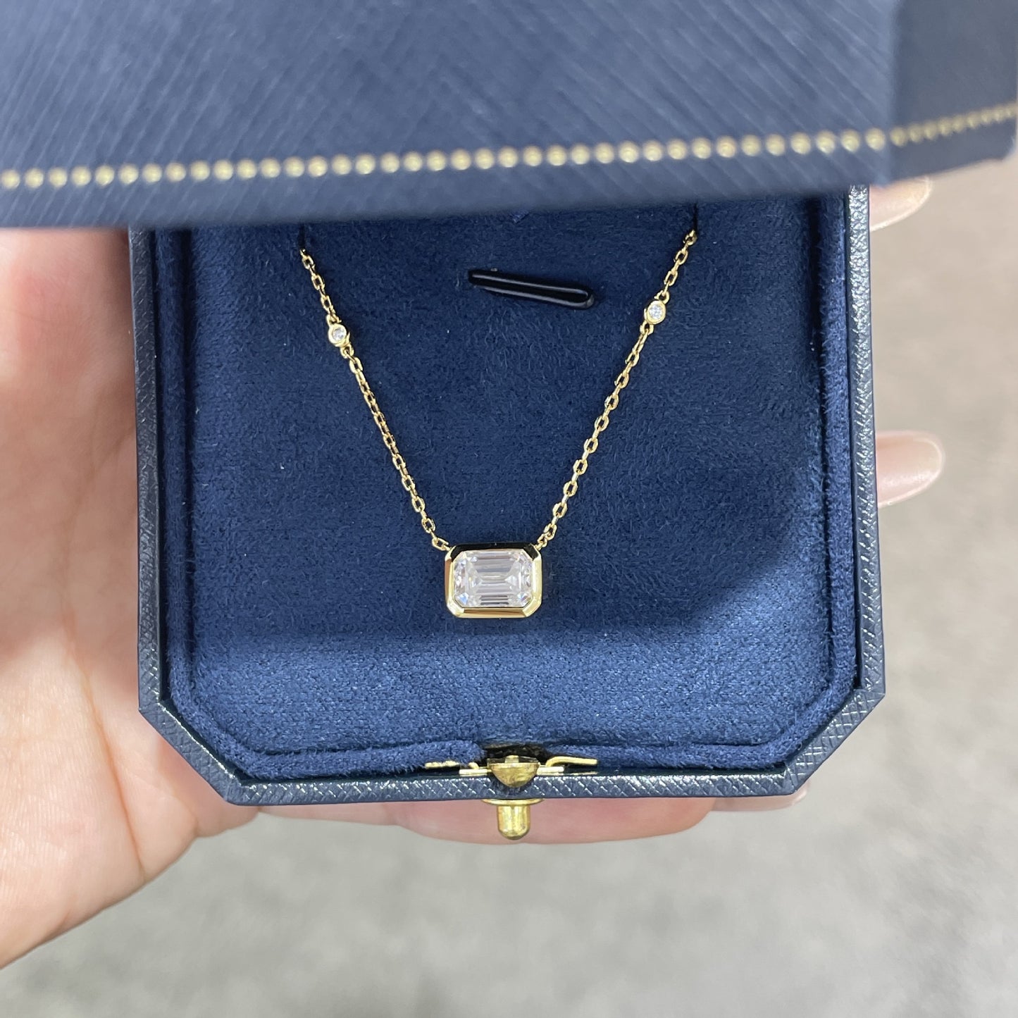 925 Silver Emerald-Cut Moissanite Necklace, Dainty Rectangular Pendant for Layering and Gifting product image