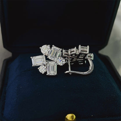Moissanite Earrings, 8.2 Carat Cluster Ear Cuff Style Stud Earrings for Women