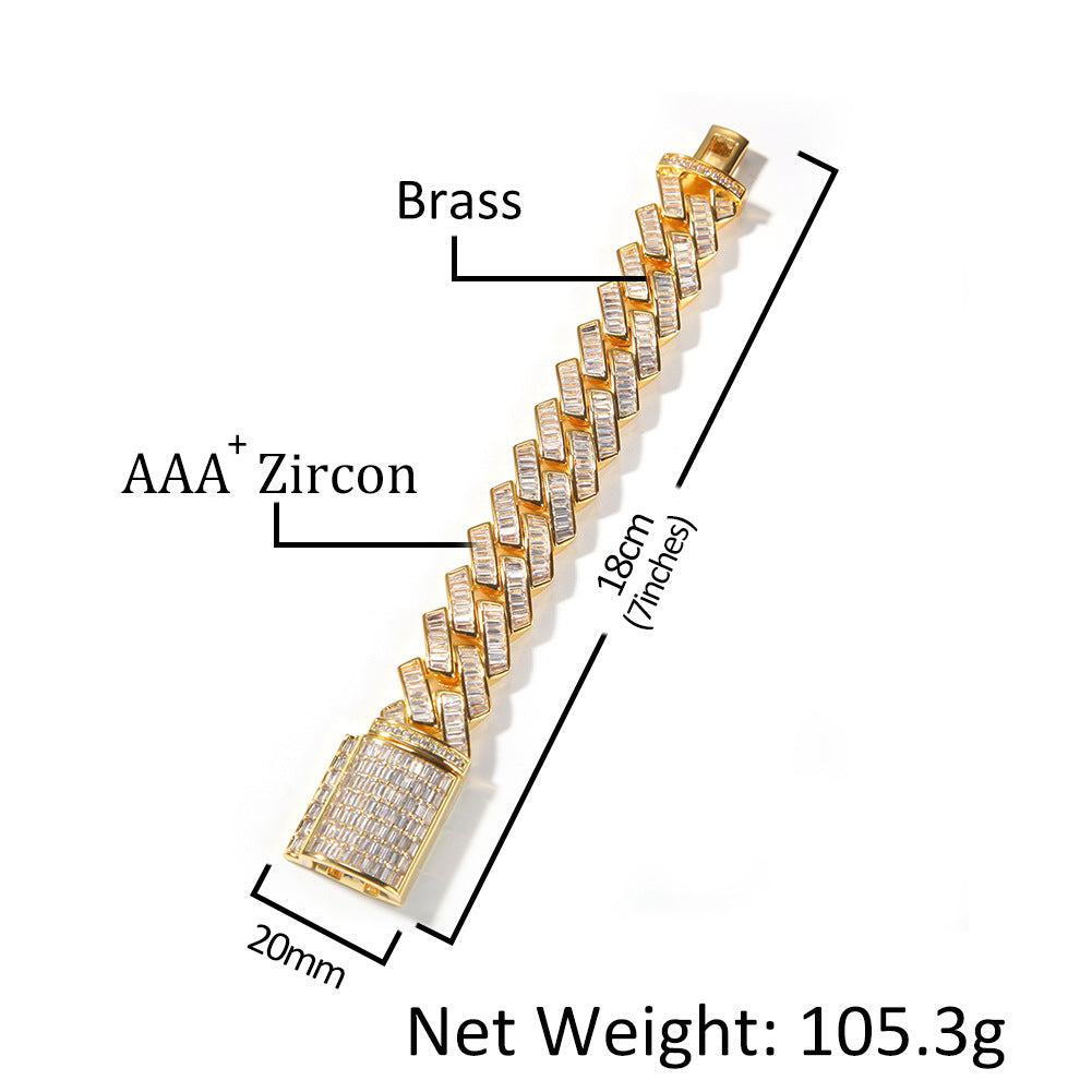 Unisex Hip Hop Golden Iced Cuban Link Bracelet – Electroplated Copper Chain Bracelet, 7 Inch / 8 Inch