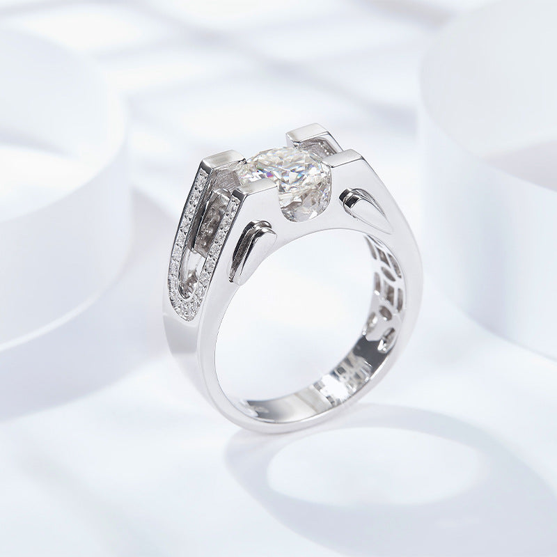 Moissanite Ring for Men, 925 Silver 18K Gold Finish Wedding Band product image