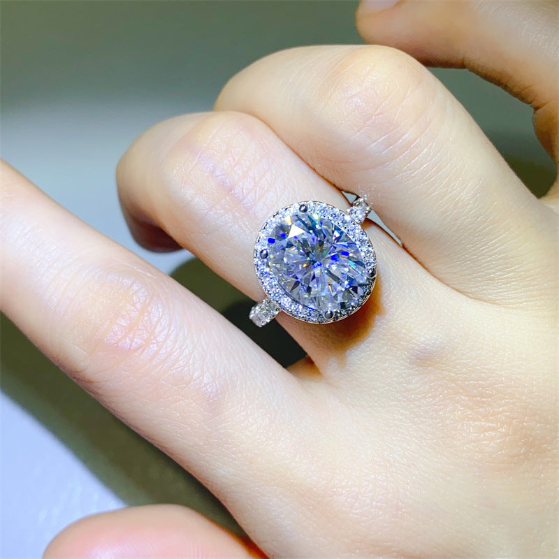 Oval Halo Moissanite Ring for Women, 5 Carat Engagement Ring with Pavé Band product image