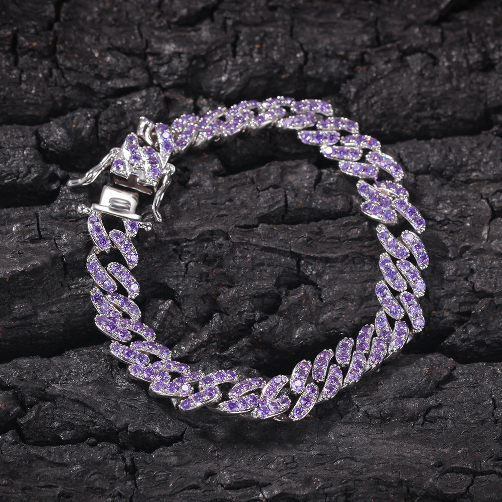Iced Out Blue Cubic Zirconia Cuban Link Bracelet and Necklace Set for Women & Men