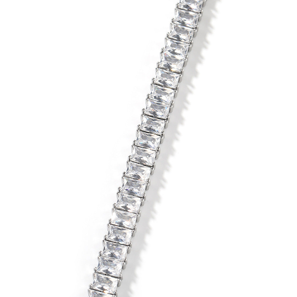 Men’s Silver-Tone Square Cubic Zirconia Tennis Bracelet – Hip Hop Statement Chain, 6 Inch / 7 Inch