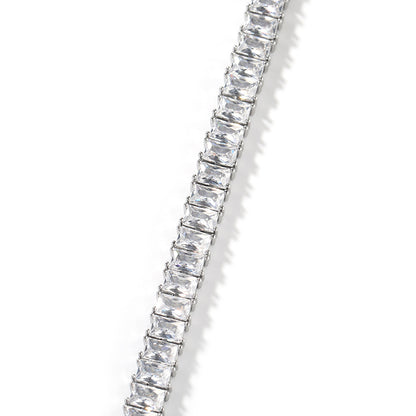 Men’s Silver-Tone Square Cubic Zirconia Tennis Bracelet – Hip Hop Statement Chain, 6 Inch / 7 Inch