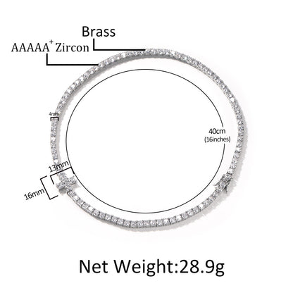 Men’s Silver Plated Cubic Zirconia Cross Chain Necklace Bracelet Set, 4MM Statement Pendant Jewelry