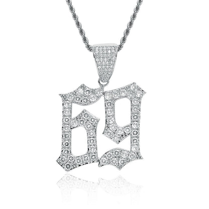 Hip Hop Number Cubic Zirconia Pendant Necklace for Men and Women