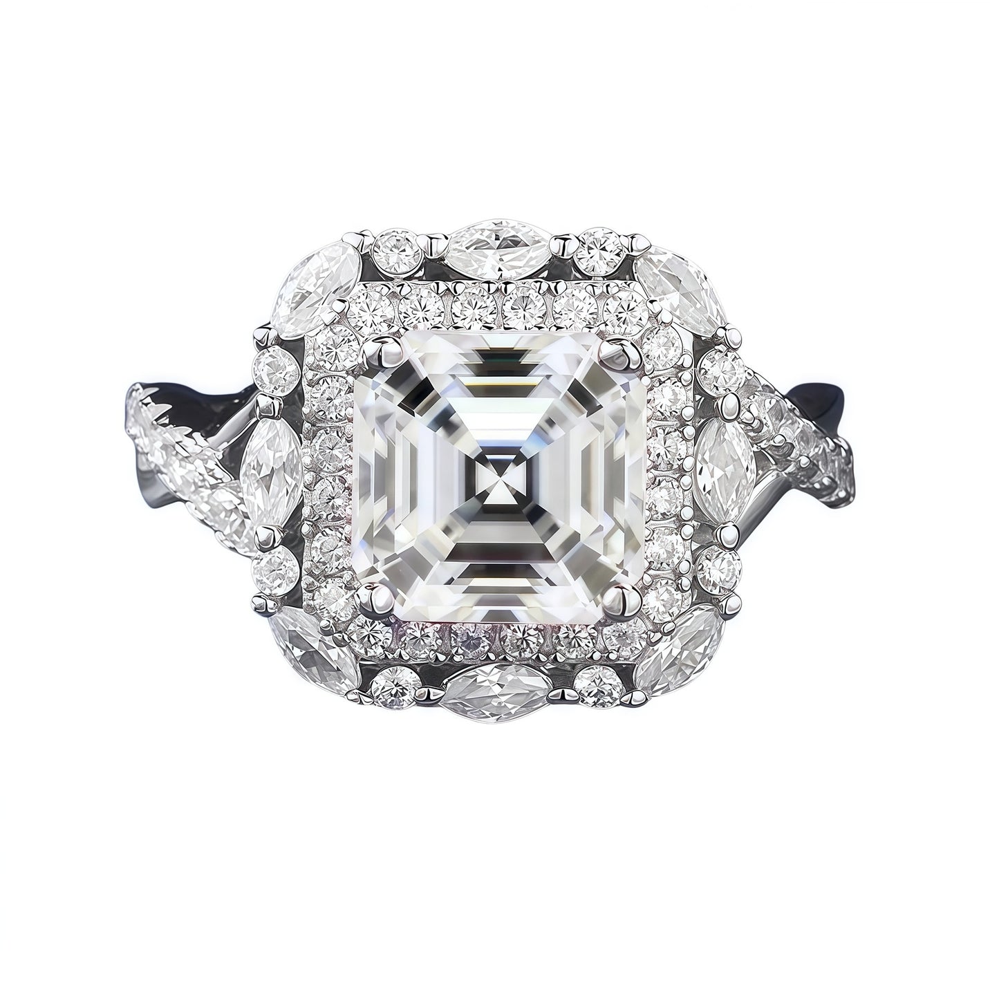 2 Carat Asscher-Cut Moissanite Halo Ring, Color Options product image
